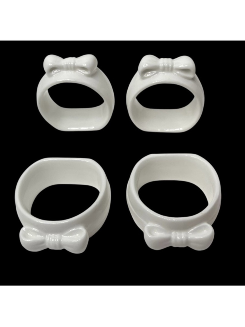 Nobler Set of 4 White Porcelain Bow Napkin Rings Cottage Charming Cute Vintage